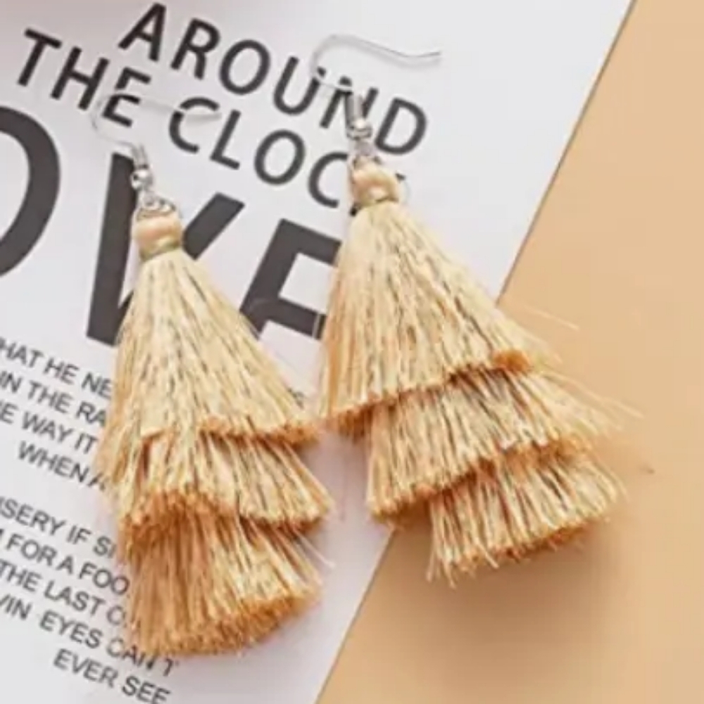Boho Women Handmade Boho Tan Tassel Earrings